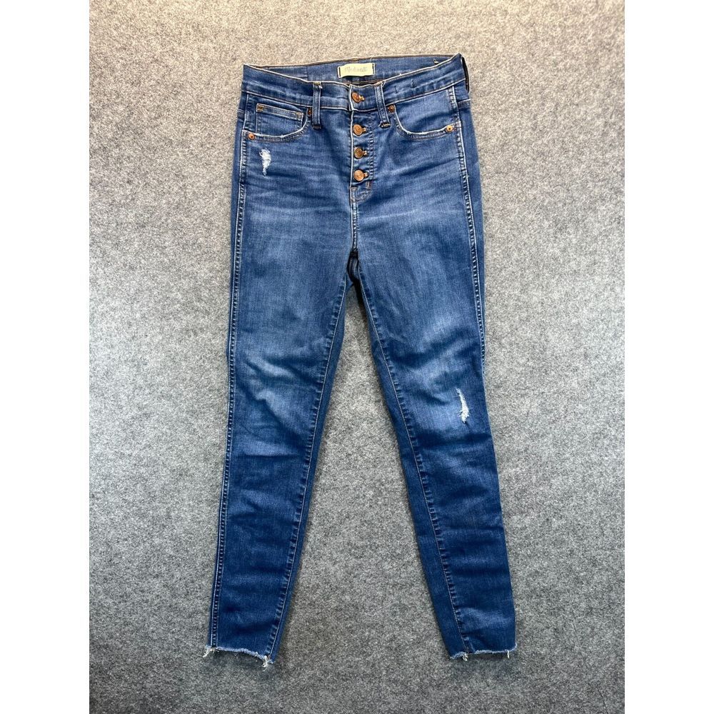 Madewell Jeans Women's 26 10" High Rise Skinny Raw Hem Distressed Blue Stretch